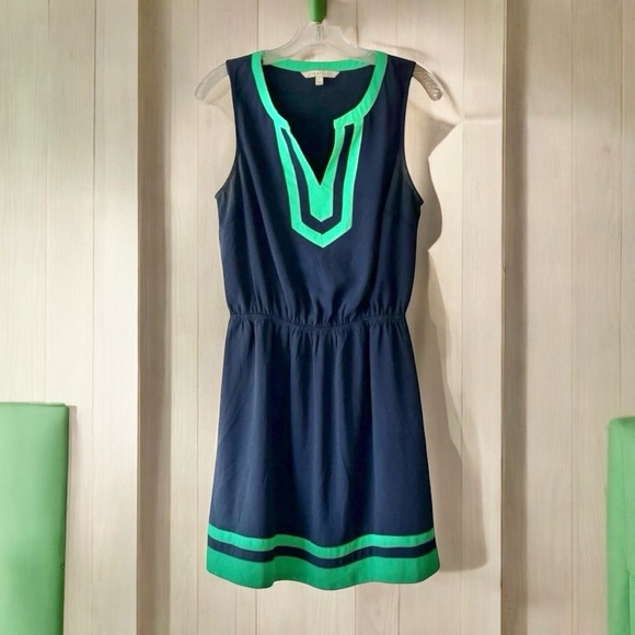 41 Hawthorn, Navy and Green Sleeveless V-Neck Midi Dress - Picture 1 of 8